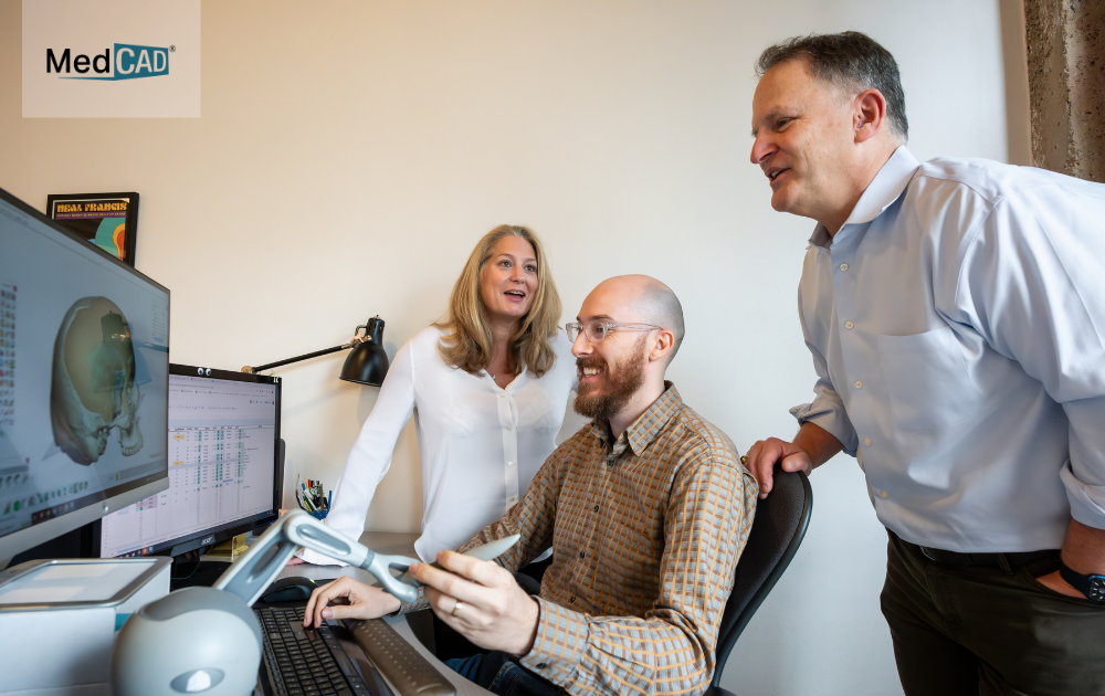 MedCAD engineer and Nancy Hairston designing patient-specific medical implant